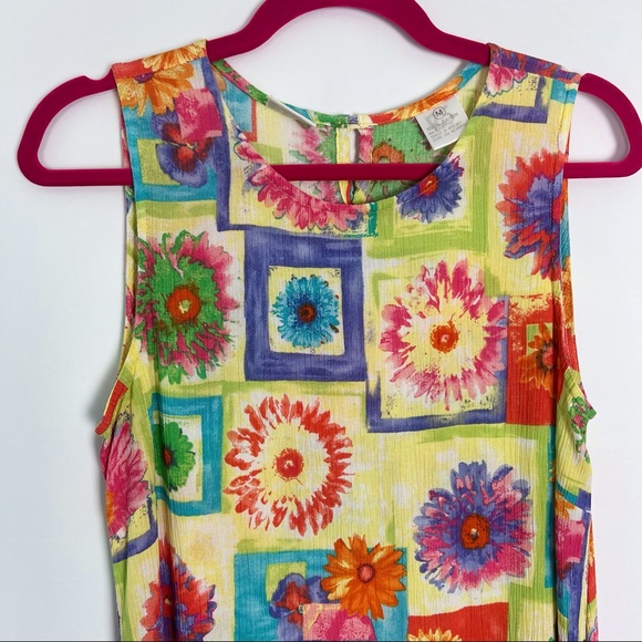 Y2K Summer Dress Geometric Floral Print Yellow M - Picture 3 of 4